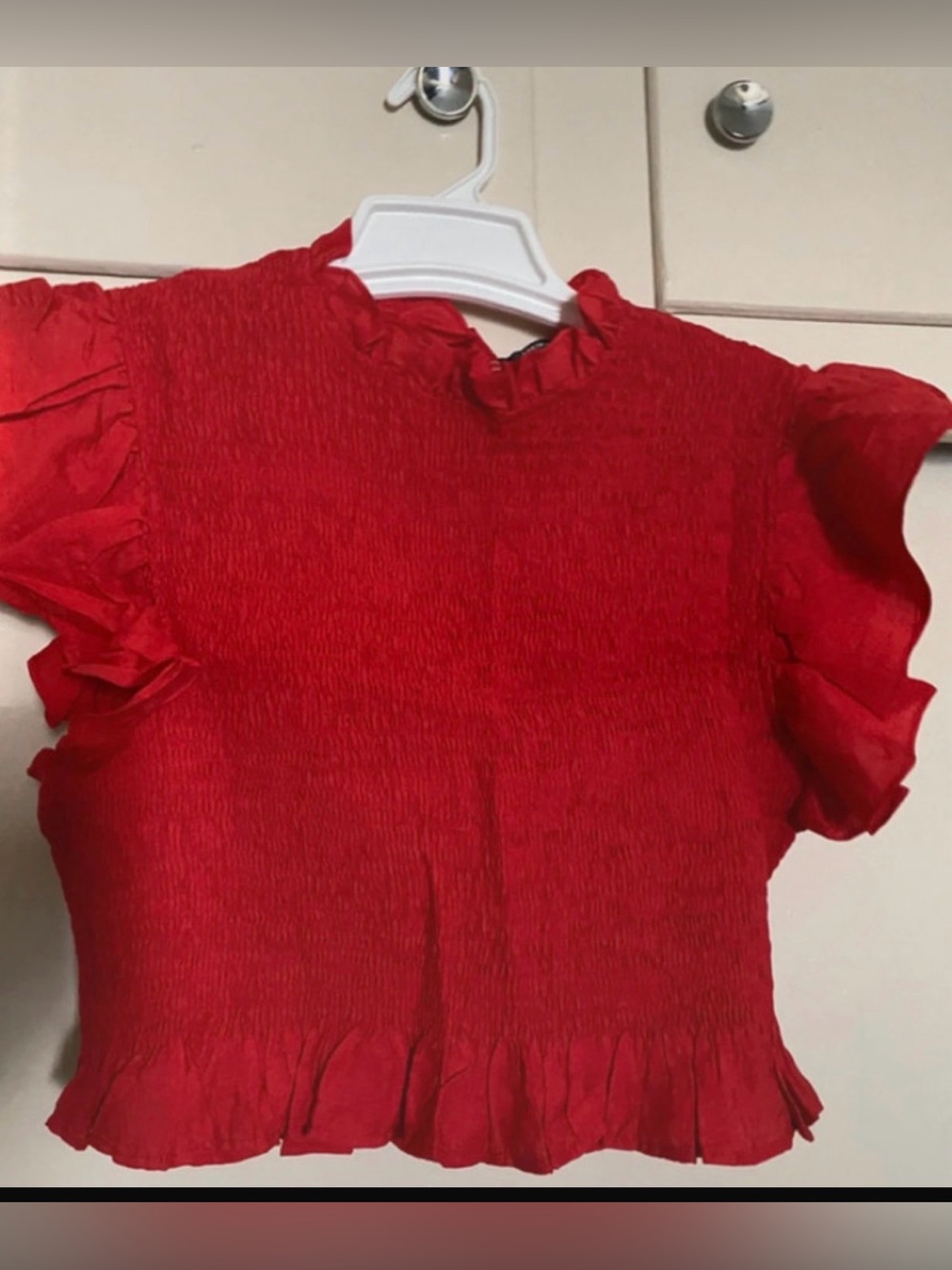 SHEIN Red Smocked Ruffle-Sleeve Girls' Top